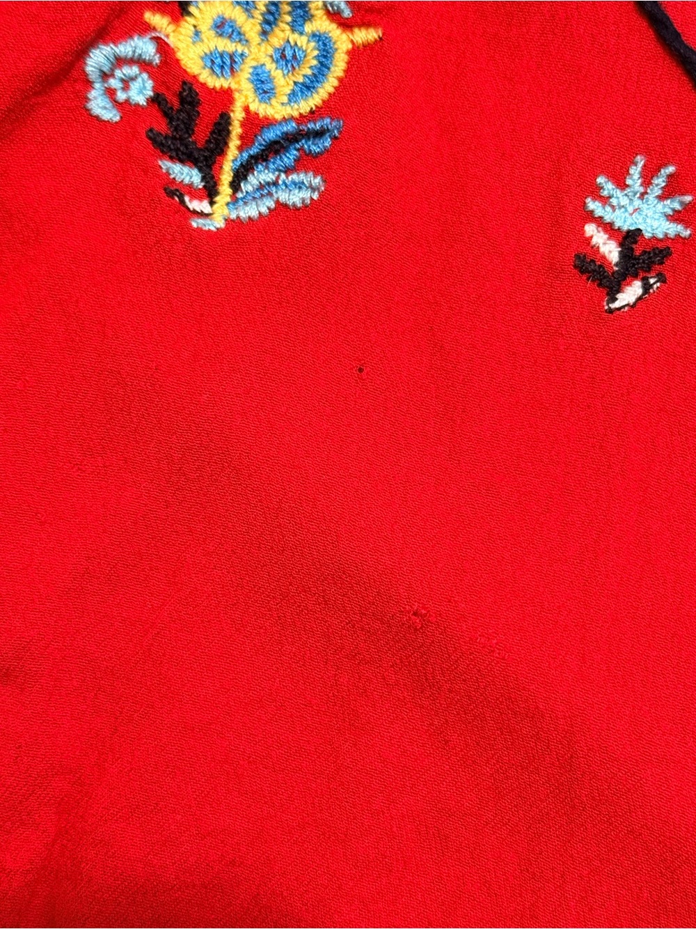 Red Embroidered Boho Peasant Blouse Women's XL Bell Sleeve Tassel Floral - Picture 6 of 6